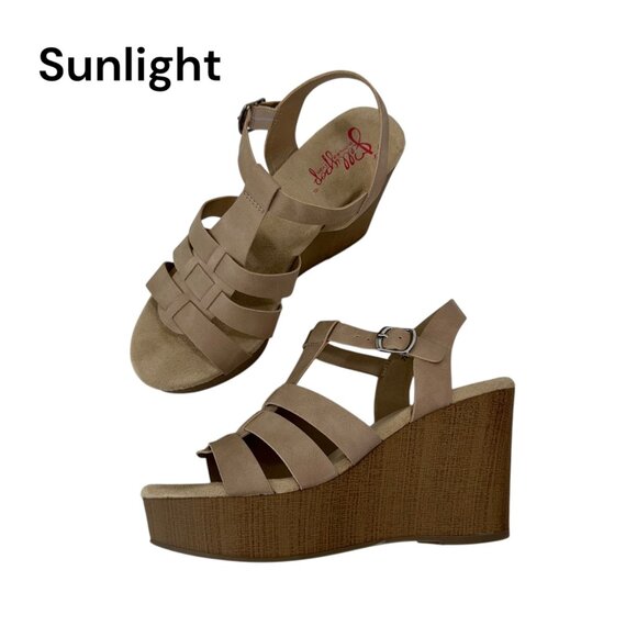 Jellipop MIRADA  Womens Beige  3.5'' Wedge Platform Sandals Strappy Design SZ 7M - Picture 1 of 16